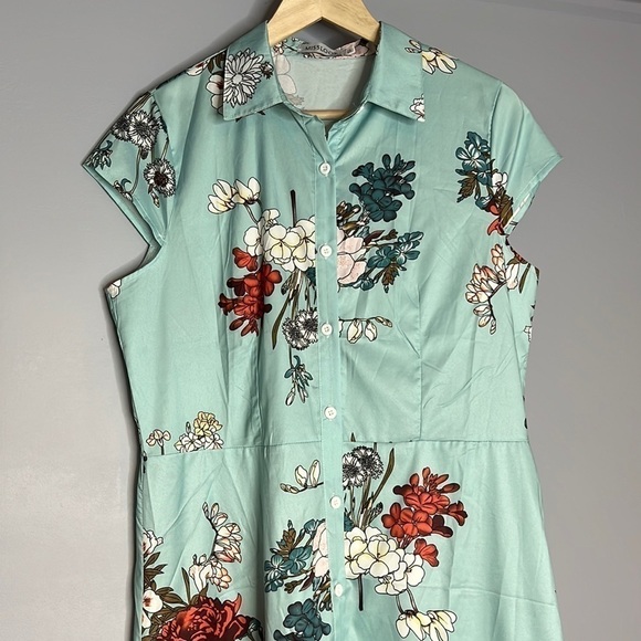 MISSLOOK BLUE FLORAL MAXI BUTTON FRONT DRESS LARGE - Picture 2 of 10